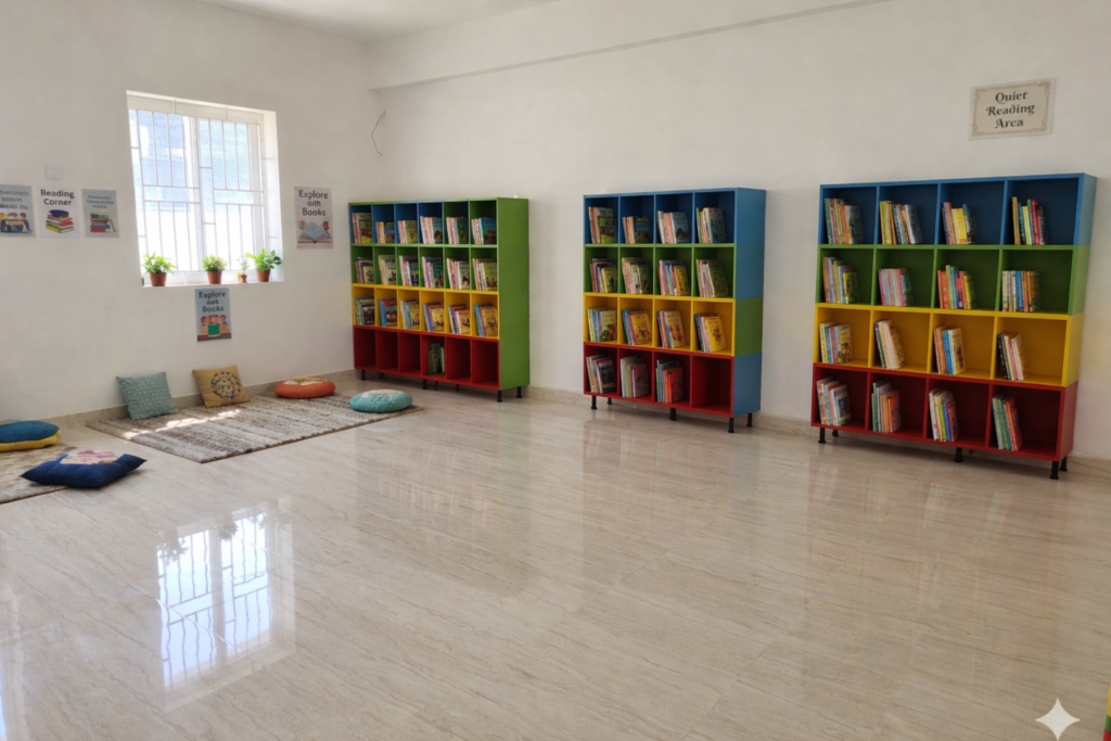 colorful reading corner in school